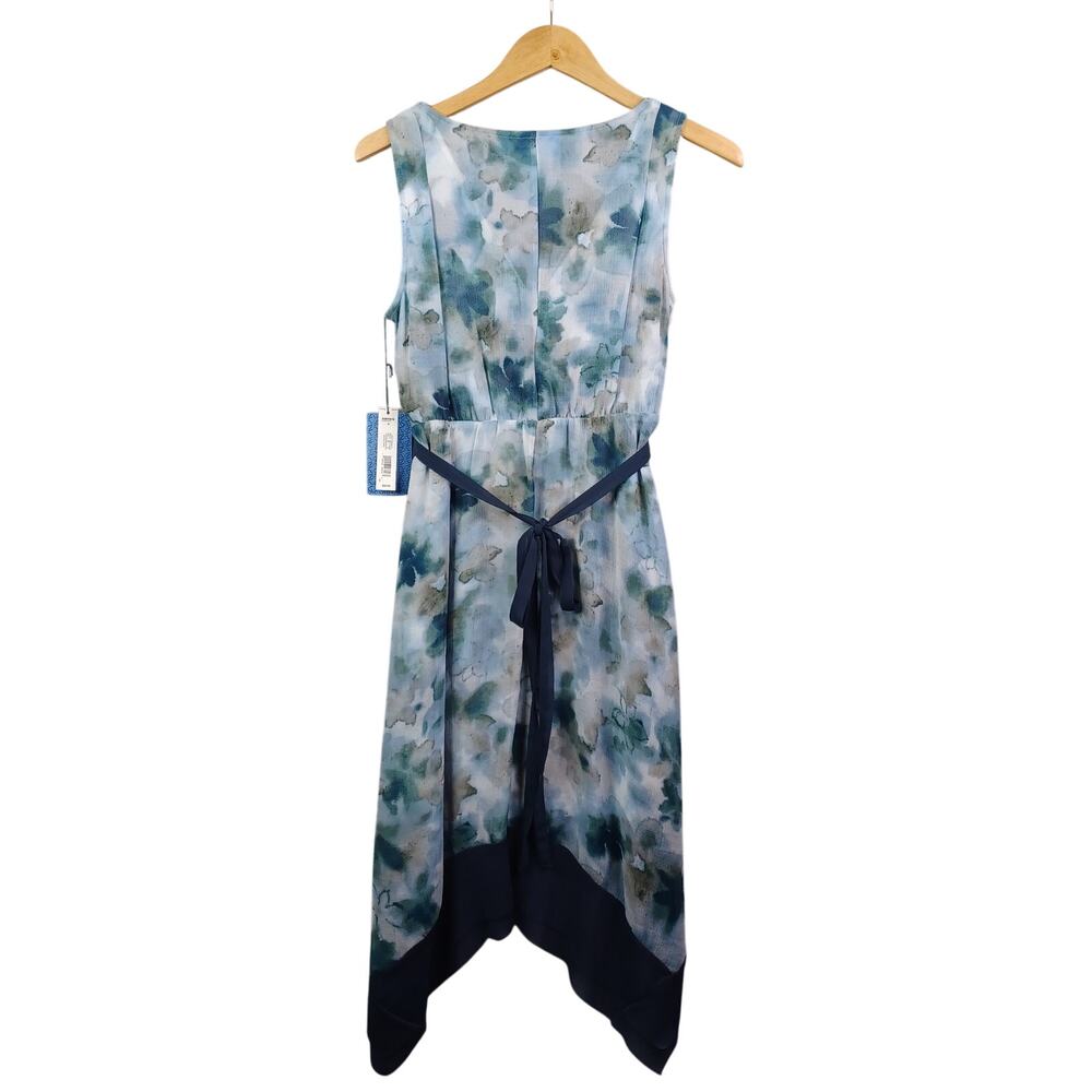 Simply Vera Vera Wang Asymmetric Dress Size M Blue Watercolor Sleeveless Flowy - Picture 3 of 12